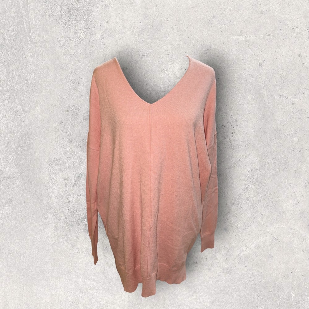 Laurie Felt Los Angeles Peach Pink V-Neck Oversized Sweater XS A459881